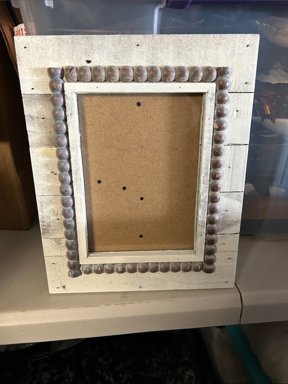 Distressed White Beaded Wood Picture Frame - White